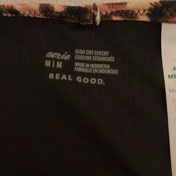Aerie womens bikini bottom medium Animal Print High Cut cheeky black tan NWT - Picture 4 of 9